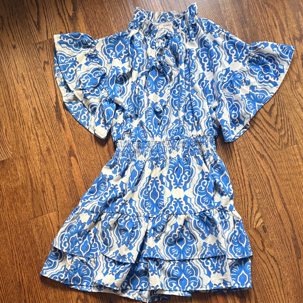 Blue & White Printed Tiered Women’s Dress